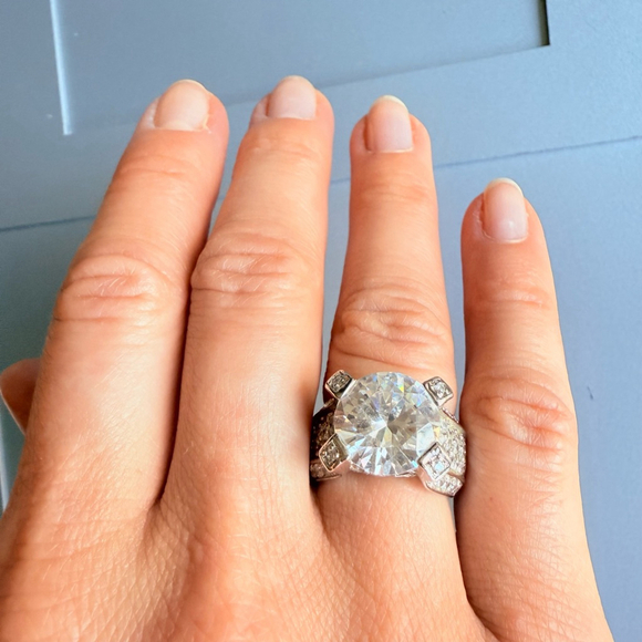 Huge Estate 10.88ct Cubic Zirconia Sterling Silver 925 Statement Cocktail Ring - Picture 2 of 13
